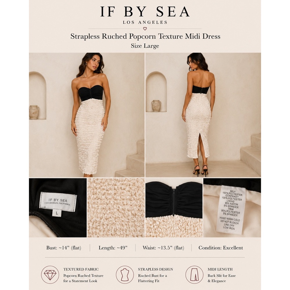 If By Sea Strapless Textured Midi Dress Corset Black Sz‎ L